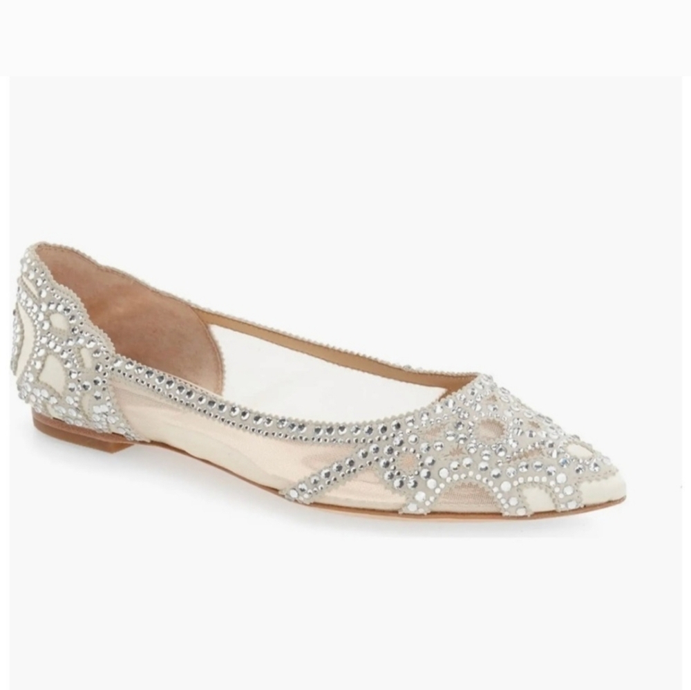 Badgely Mischka Elegant Crystal Embellished Pointed Toe Flats